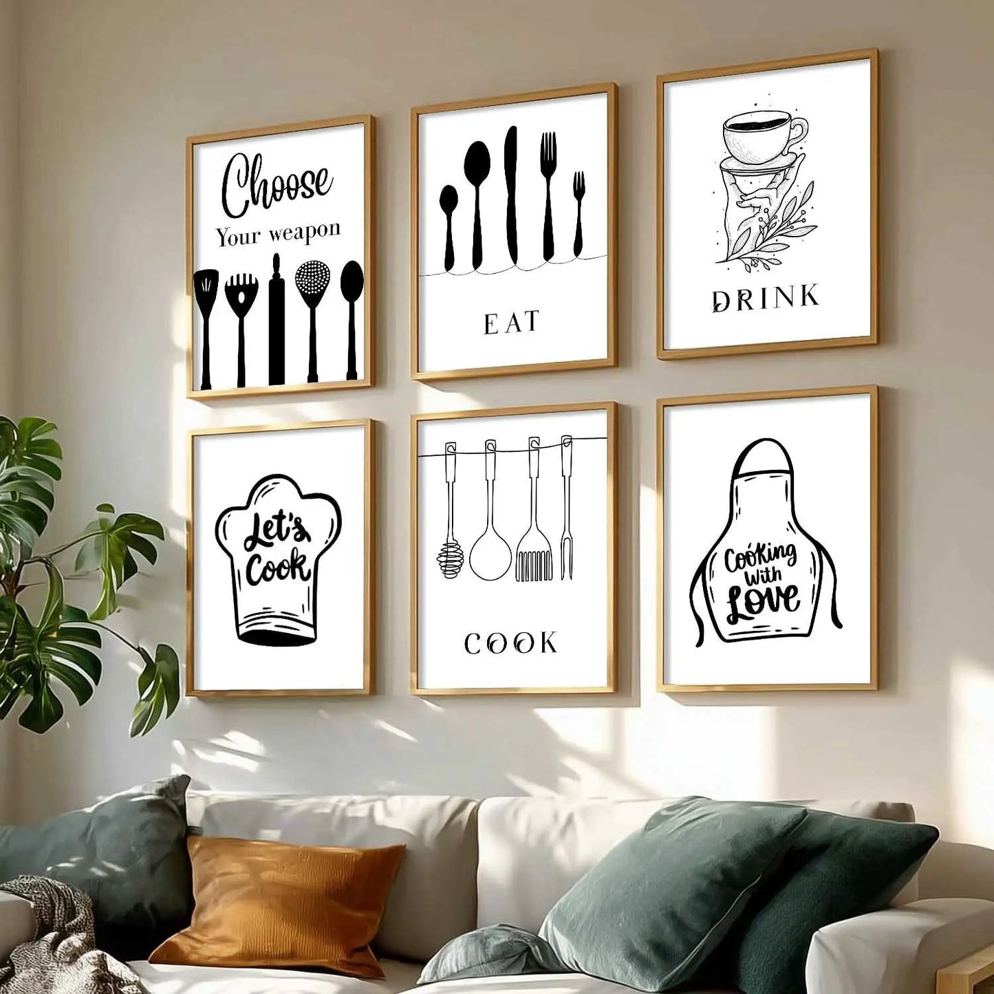 Kitchen Theme Framed Posters for Restaurant Kitchen Dinning Room Cafe Wall Decor Set of 6