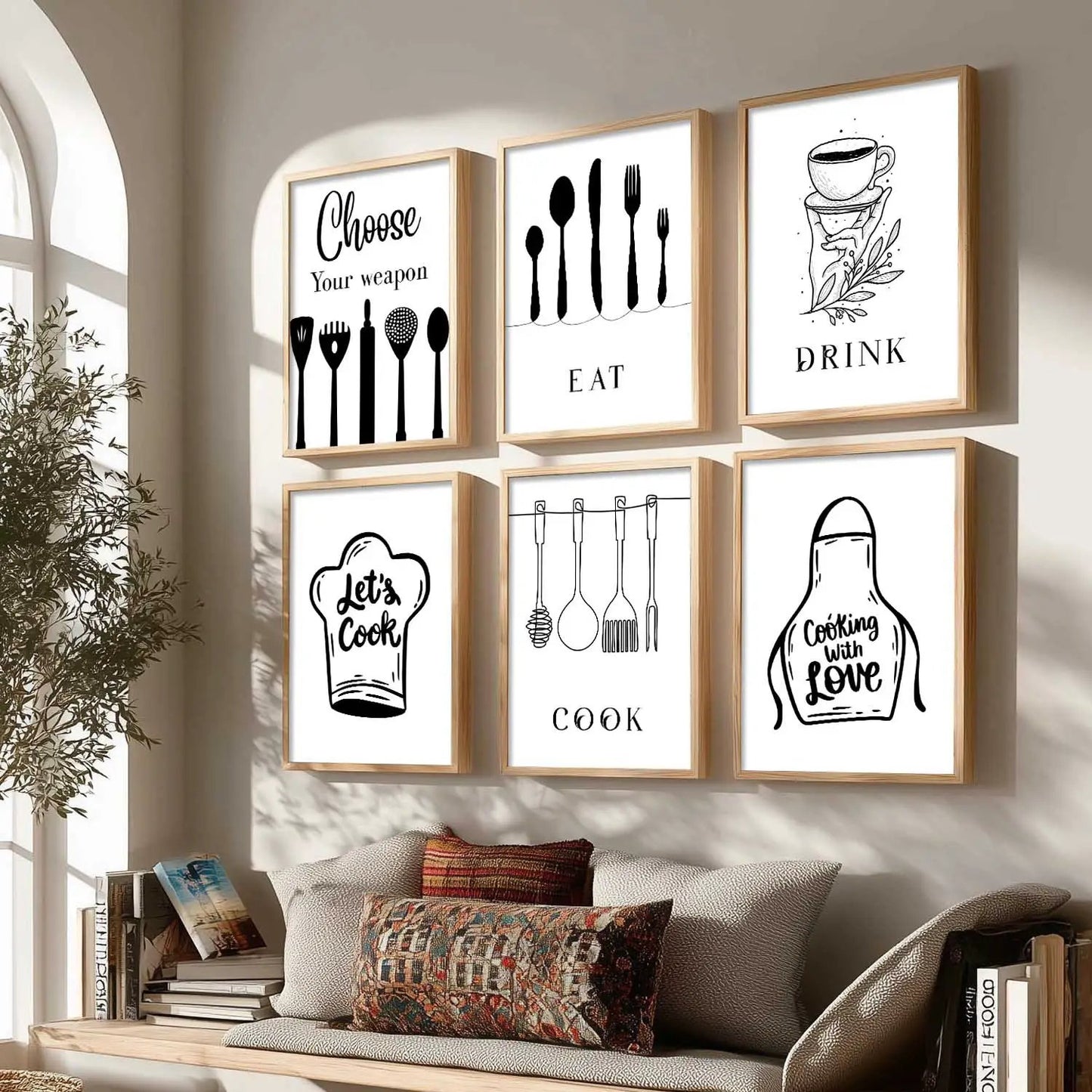 Kitchen Theme Framed Posters for Restaurant Kitchen Dinning Room Cafe Wall Decor Set of 6