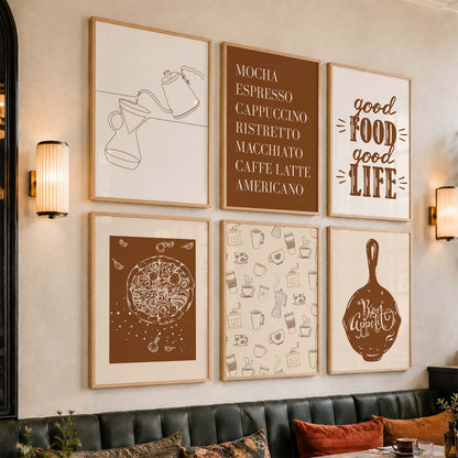 Kitchen Theme Framed Posters for Restaurant Kitchen Dinning Room Cafe Wall Decor Set of 6