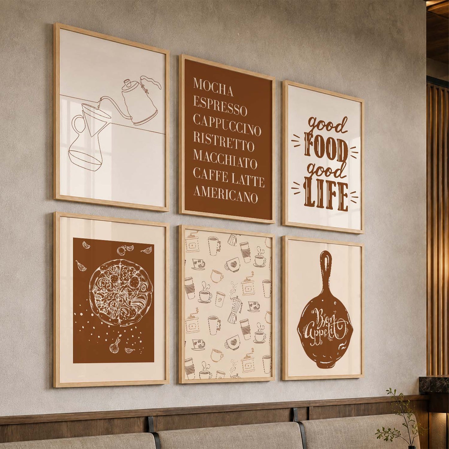 Kitchen Theme Framed Posters for Restaurant Kitchen Dinning Room Cafe Wall Decor Set of 6