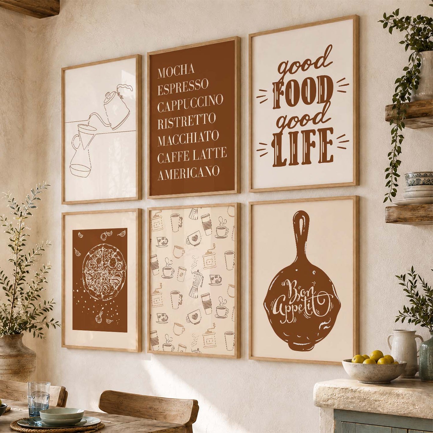 Kitchen Theme Framed Posters for Restaurant Kitchen Dinning Room Cafe Wall Decor Set of 6