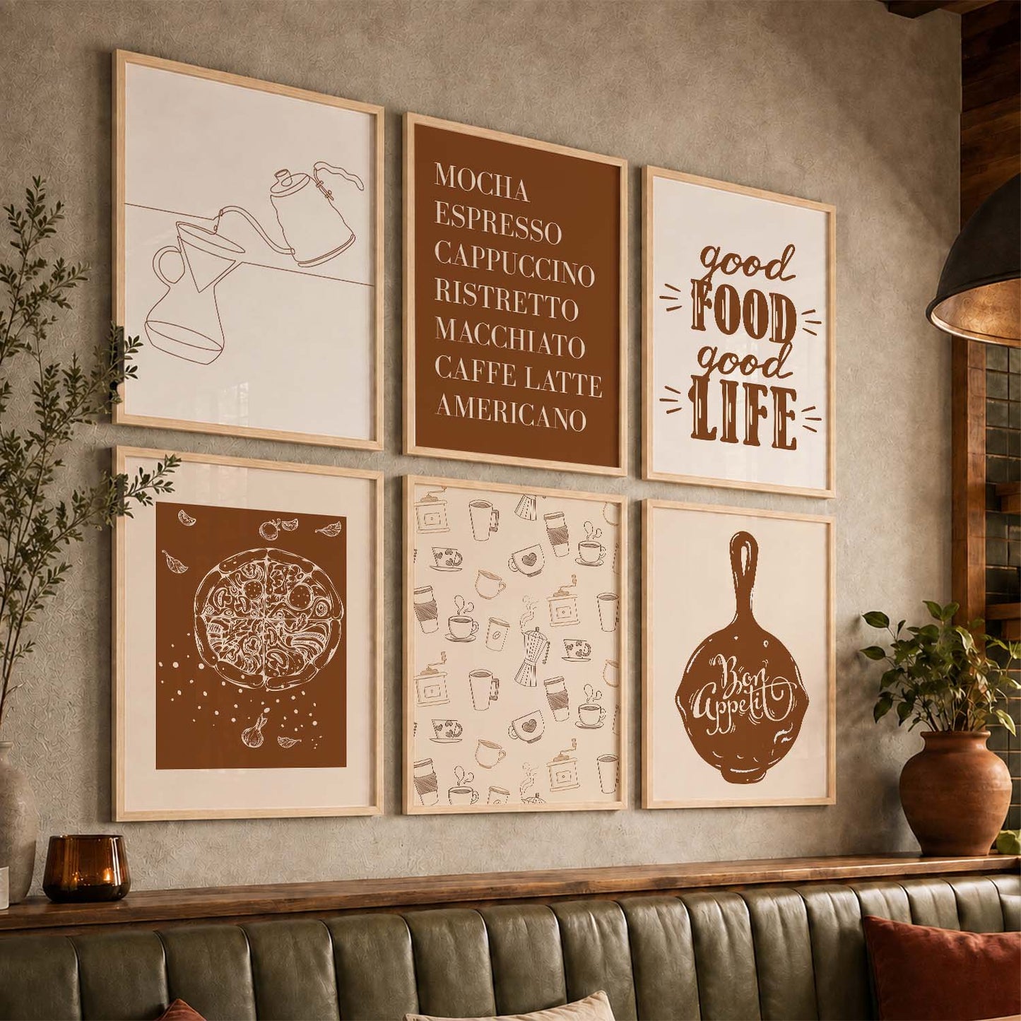 Kitchen Theme Framed Posters for Restaurant Kitchen Dinning Room Cafe Wall Decor Set of 6