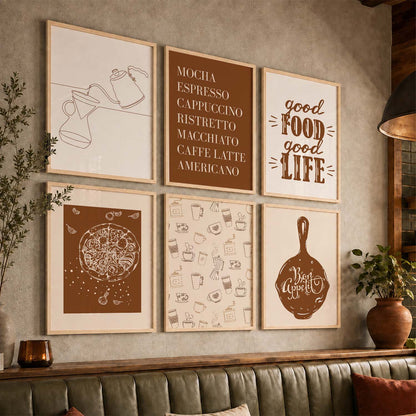 Kitchen Theme Framed Posters for Restaurant Kitchen Dinning Room Cafe Wall Decor Set of 6
