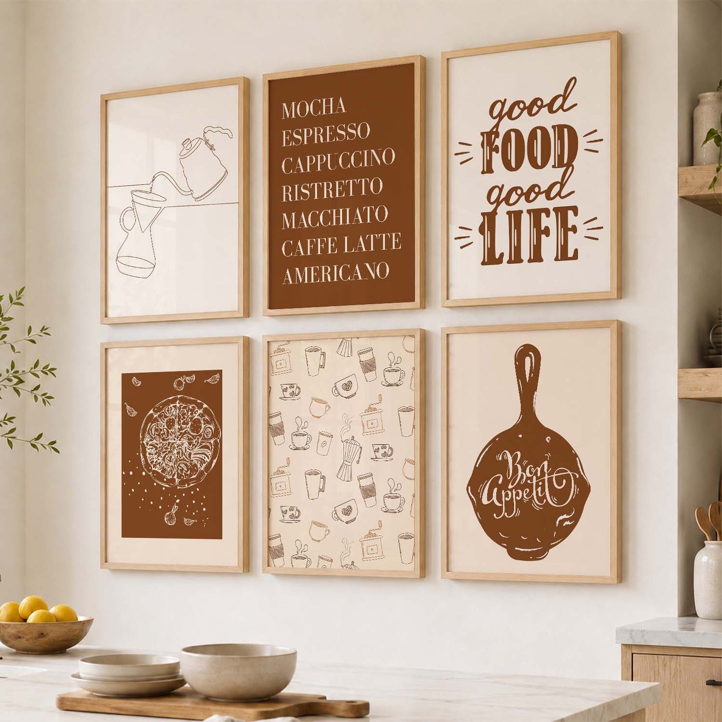 Kitchen Theme Framed Posters for Restaurant Kitchen Dinning Room Cafe Wall Decor Set of 6