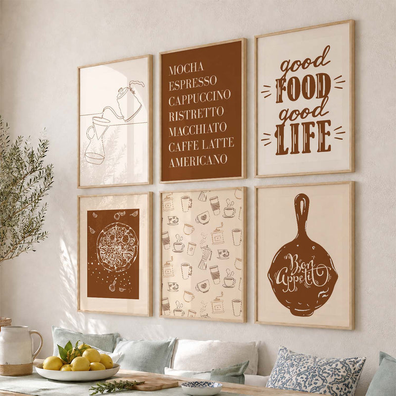 Kitchen Theme Framed Posters for Restaurant Kitchen Dinning Room Cafe Wall Decor Set of 6