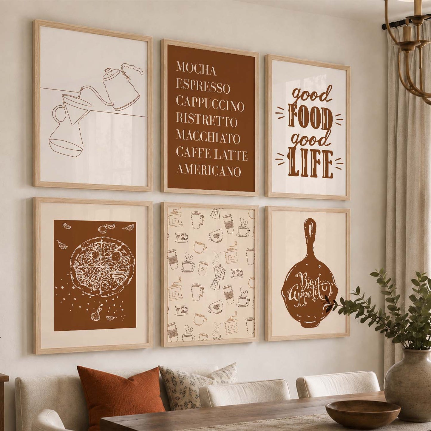 Kitchen Theme Framed Posters for Restaurant Kitchen Dinning Room Cafe Wall Decor Set of 6
