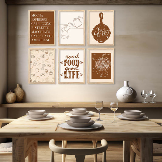 Kitchen Theme Framed Posters for Restaurant Kitchen Dinning Room Cafe Wall Decor Set of 6