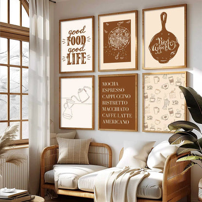 Kitchen Theme Framed Posters for Restaurant Kitchen Dinning Room Cafe Wall Decor Set of 6