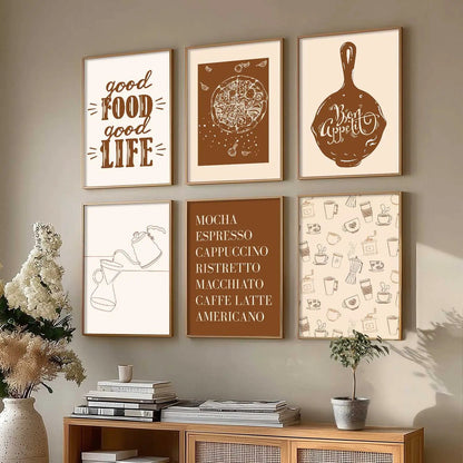 Kitchen Theme Framed Posters for Restaurant Kitchen Dinning Room Cafe Wall Decor Set of 6
