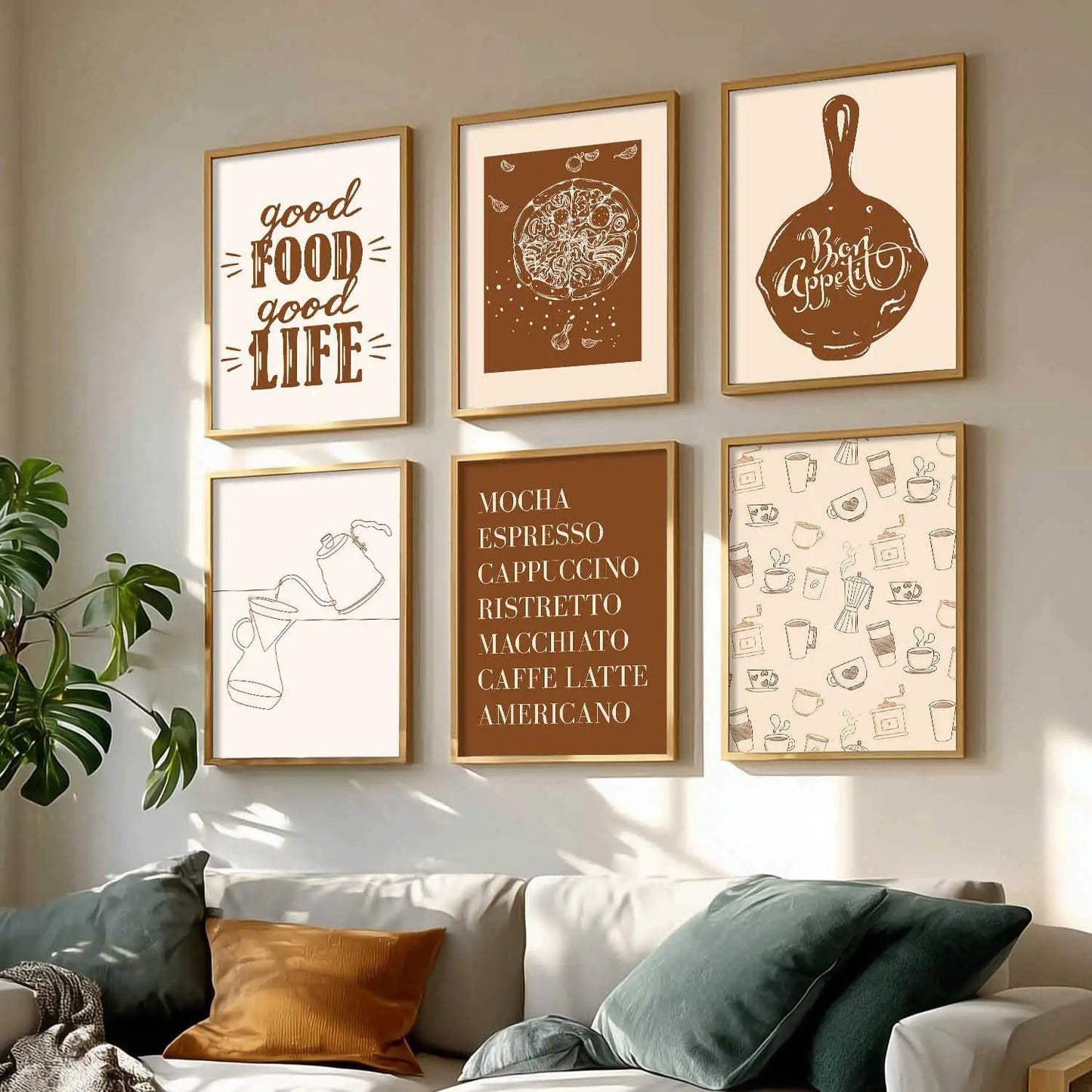 Kitchen Theme Framed Posters for Restaurant Kitchen Dinning Room Cafe Wall Decor Set of 6