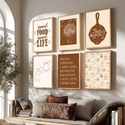 Kitchen Theme Framed Posters for Restaurant Kitchen Dinning Room Cafe Wall Decor Set of 6
