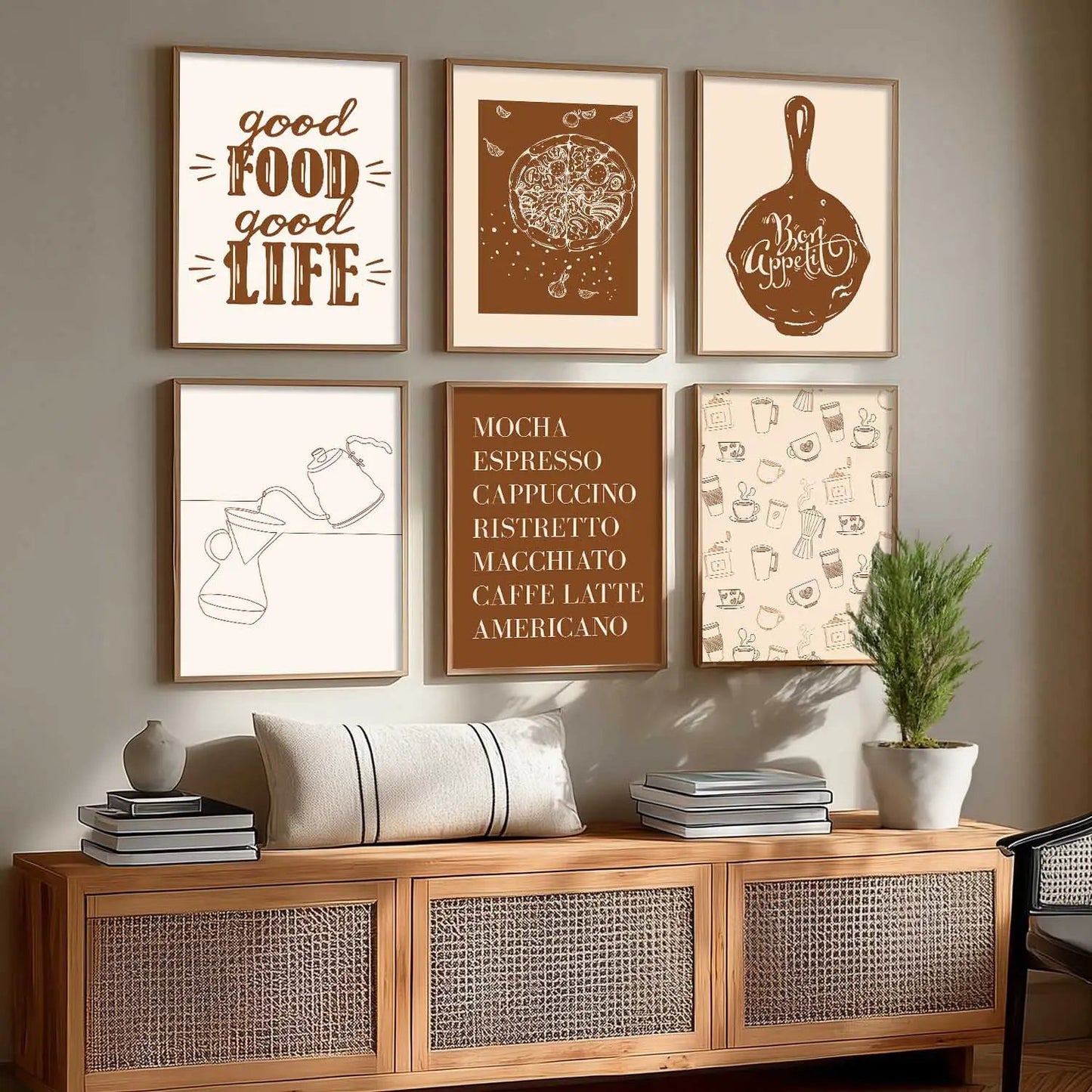 Kitchen Theme Framed Posters for Restaurant Kitchen Dinning Room Cafe Wall Decor Set of 6