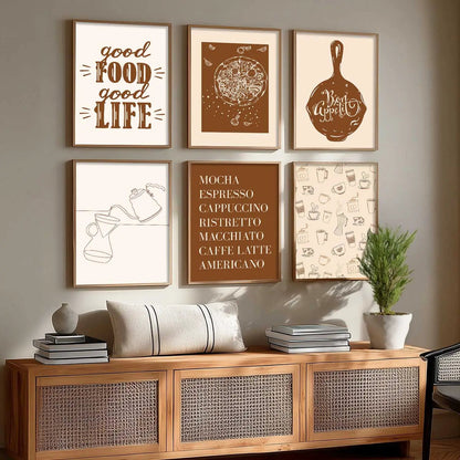 Kitchen Theme Framed Posters for Restaurant Kitchen Dinning Room Cafe Wall Decor Set of 6