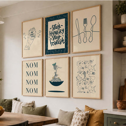 Kitchen Theme Framed Posters for Restaurant Kitchen Dinning Room Cafe Wall Decor Set of 6