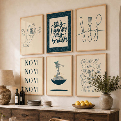 Kitchen Theme Framed Posters for Restaurant Kitchen Dinning Room Cafe Wall Decor Set of 6