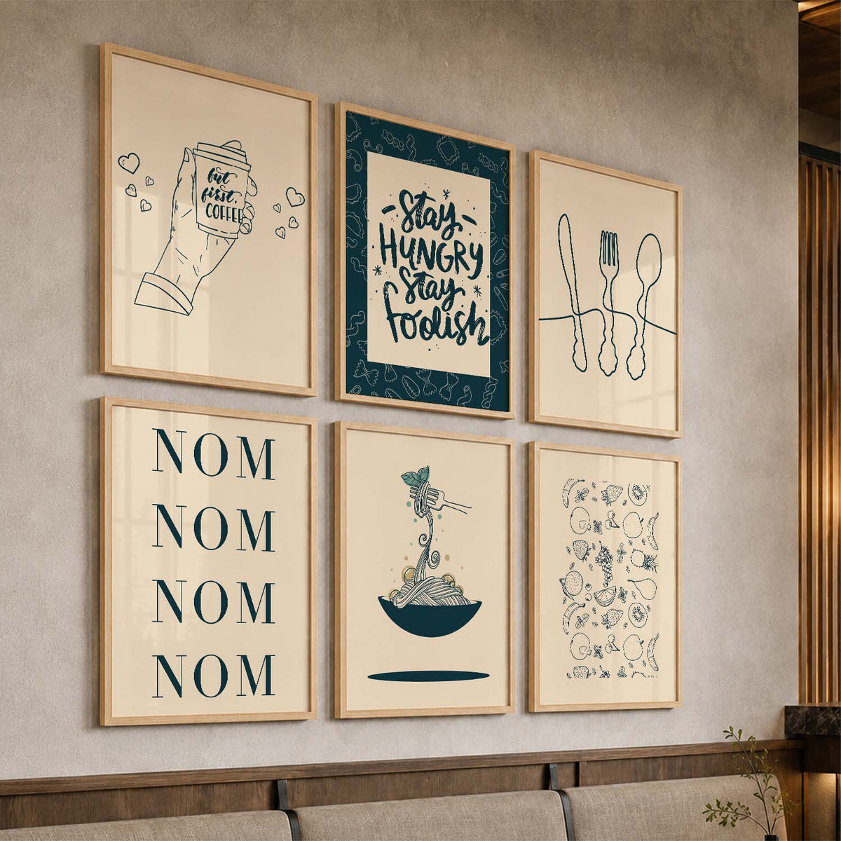 Kitchen Theme Framed Posters for Restaurant Kitchen Dinning Room Cafe Wall Decor Set of 6