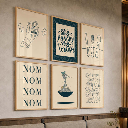 Kitchen Theme Framed Posters for Restaurant Kitchen Dinning Room Cafe Wall Decor Set of 6