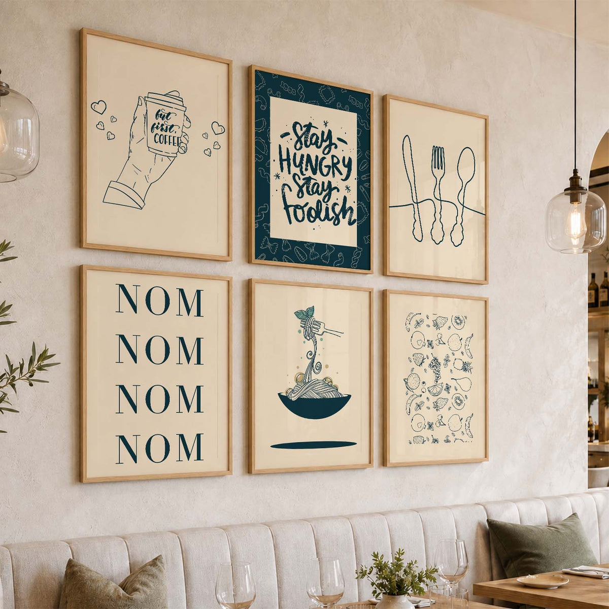 Kitchen Theme Framed Posters for Restaurant Kitchen Dinning Room Cafe Wall Decor Set of 6