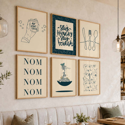 Kitchen Theme Framed Posters for Restaurant Kitchen Dinning Room Cafe Wall Decor Set of 6