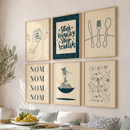 Kitchen Theme Framed Posters for Restaurant Kitchen Dinning Room Cafe Wall Decor Set of 6