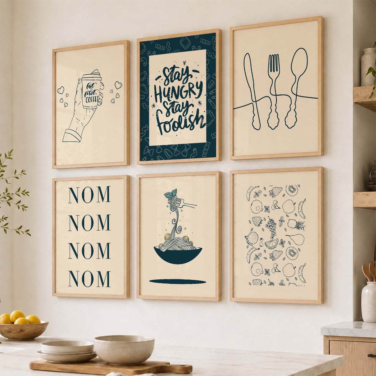 Kitchen Theme Framed Posters for Restaurant Kitchen Dinning Room Cafe Wall Decor Set of 6