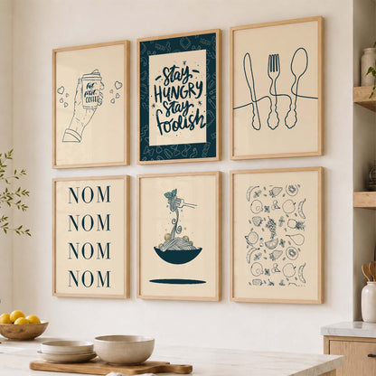 Kitchen Theme Framed Posters for Restaurant Kitchen Dinning Room Cafe Wall Decor Set of 6