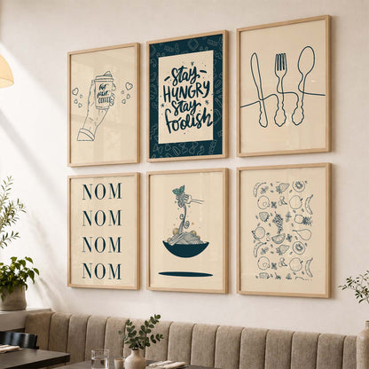 Kitchen Theme Framed Posters for Restaurant Kitchen Dinning Room Cafe Wall Decor Set of 6