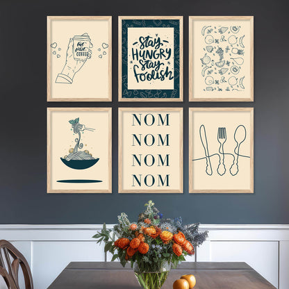 Kitchen Theme Framed Posters for Restaurant Kitchen Dinning Room Cafe Wall Decor Set of 6