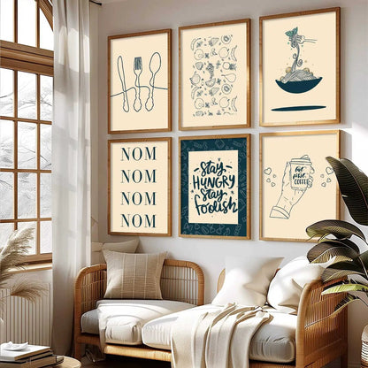 Kitchen Theme Framed Posters for Restaurant Kitchen Dinning Room Cafe Wall Decor Set of 6