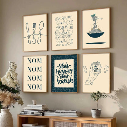 Kitchen Theme Framed Posters for Restaurant Kitchen Dinning Room Cafe Wall Decor Set of 6
