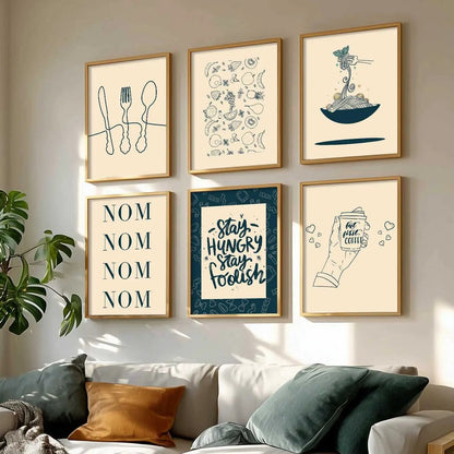 Kitchen Theme Framed Posters for Restaurant Kitchen Dinning Room Cafe Wall Decor Set of 6