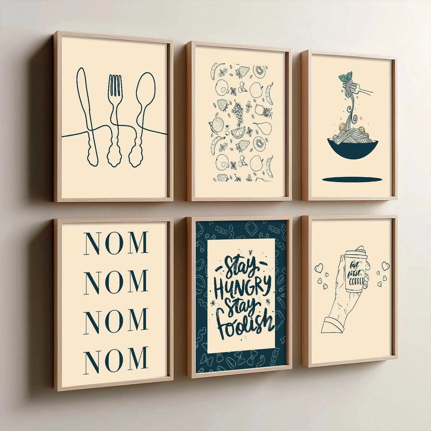 Kitchen Theme Framed Posters for Restaurant Kitchen Dinning Room Cafe Wall Decor Set of 6