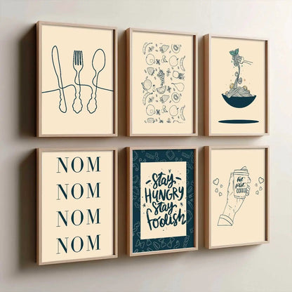 Kitchen Theme Framed Posters for Restaurant Kitchen Dinning Room Cafe Wall Decor Set of 6