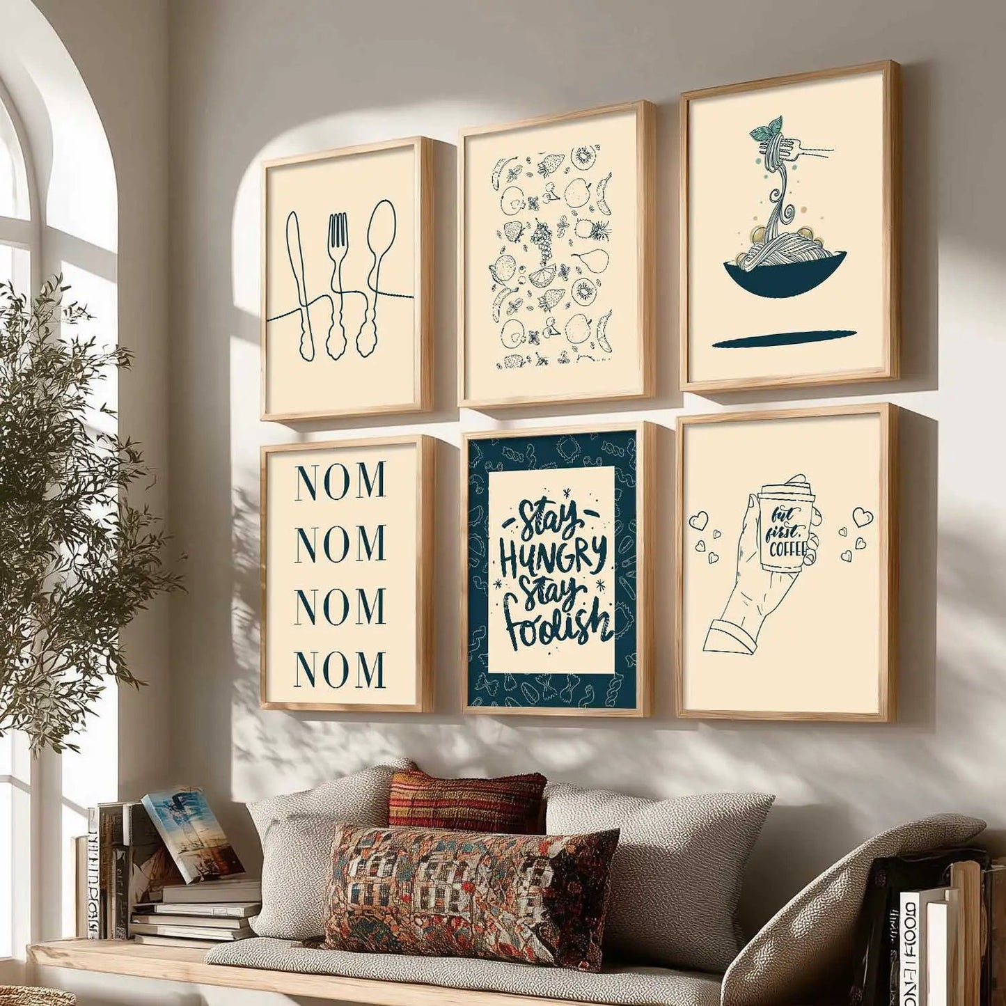 Kitchen Theme Framed Posters for Restaurant Kitchen Dinning Room Cafe Wall Decor Set of 6
