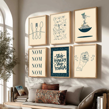 Kitchen Theme Framed Posters for Restaurant Kitchen Dinning Room Cafe Wall Decor Set of 6