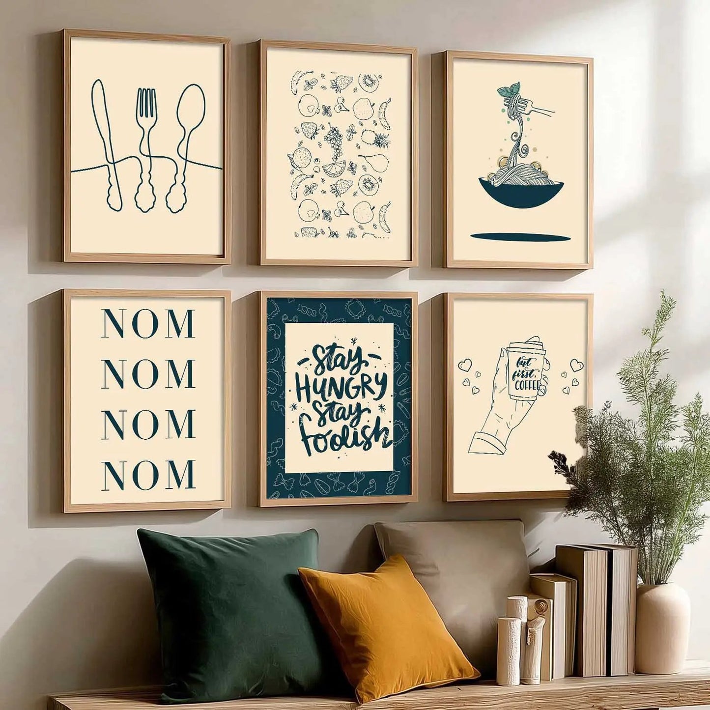 Kitchen Theme Framed Posters for Restaurant Kitchen Dinning Room Cafe Wall Decor Set of 6