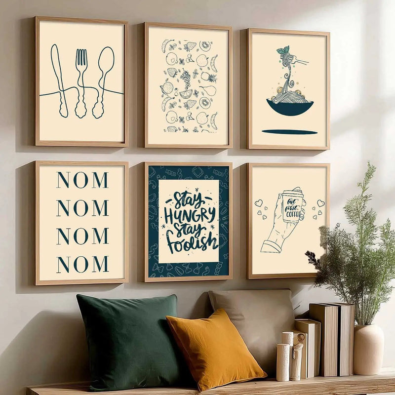 Kitchen Theme Framed Posters for Restaurant Kitchen Dinning Room Cafe Wall Decor Set of 6