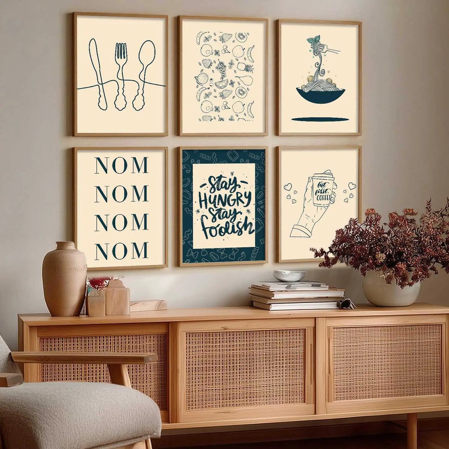 Kitchen Theme Framed Posters for Restaurant Kitchen Dinning Room Cafe Wall Decor Set of 6