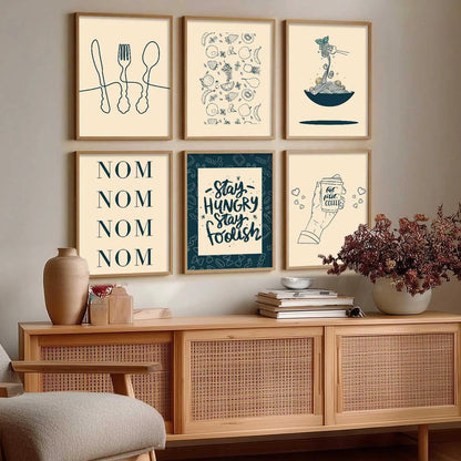 Kitchen Theme Framed Posters for Restaurant Kitchen Dinning Room Cafe Wall Decor Set of 6