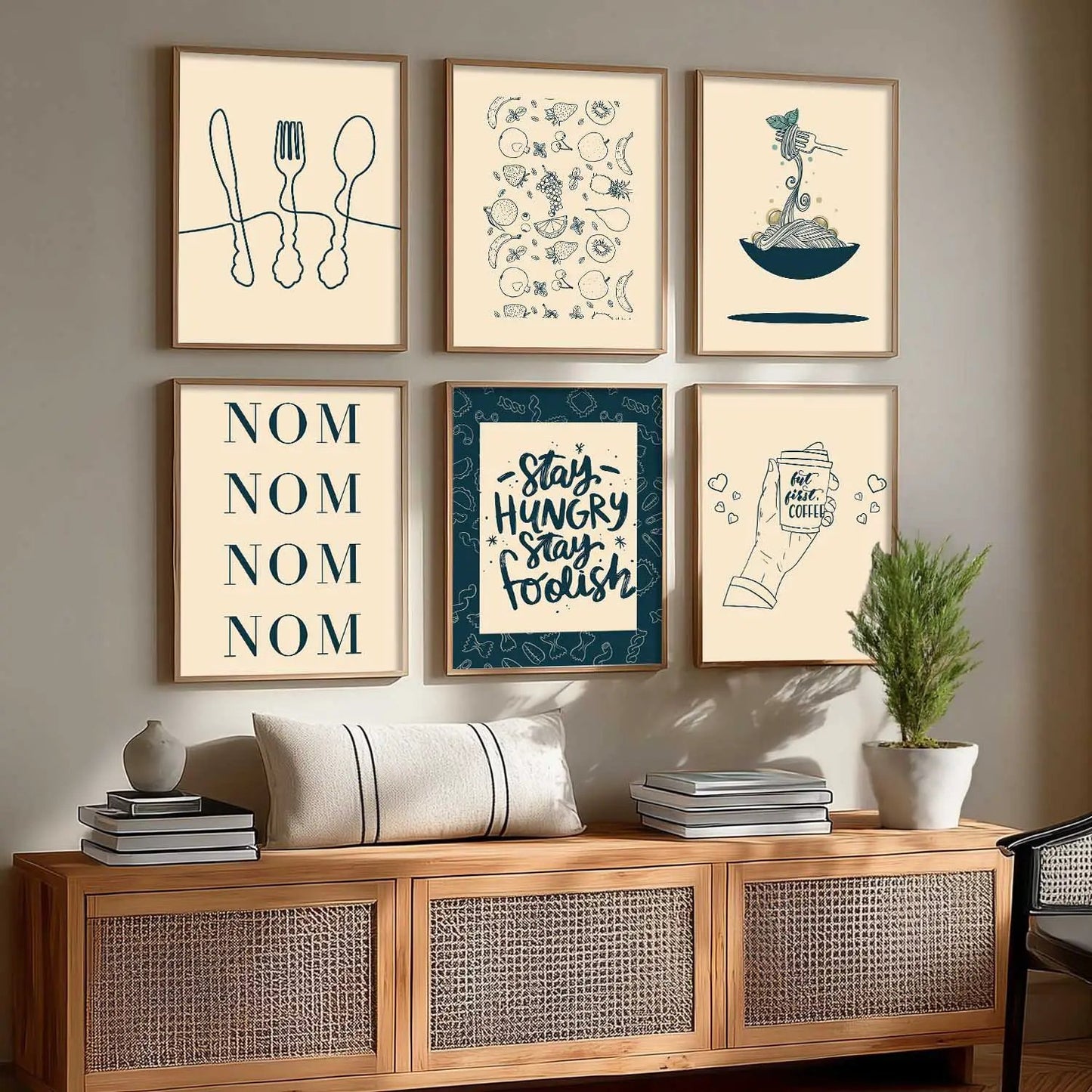 Kitchen Theme Framed Posters for Restaurant Kitchen Dinning Room Cafe Wall Decor Set of 6