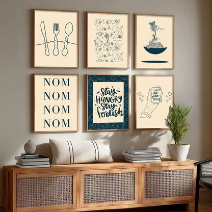 Kitchen Theme Framed Posters for Restaurant Kitchen Dinning Room Cafe Wall Decor Set of 6