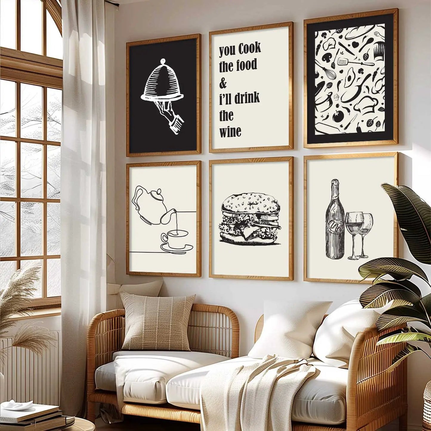 Kitchen Theme Framed Posters for Restaurant Kitchen Dinning Room Cafe Wall Decor Set of 6