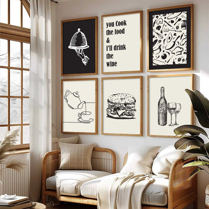 Kitchen Theme Framed Posters for Restaurant Kitchen Dinning Room Cafe Wall Decor Set of 6