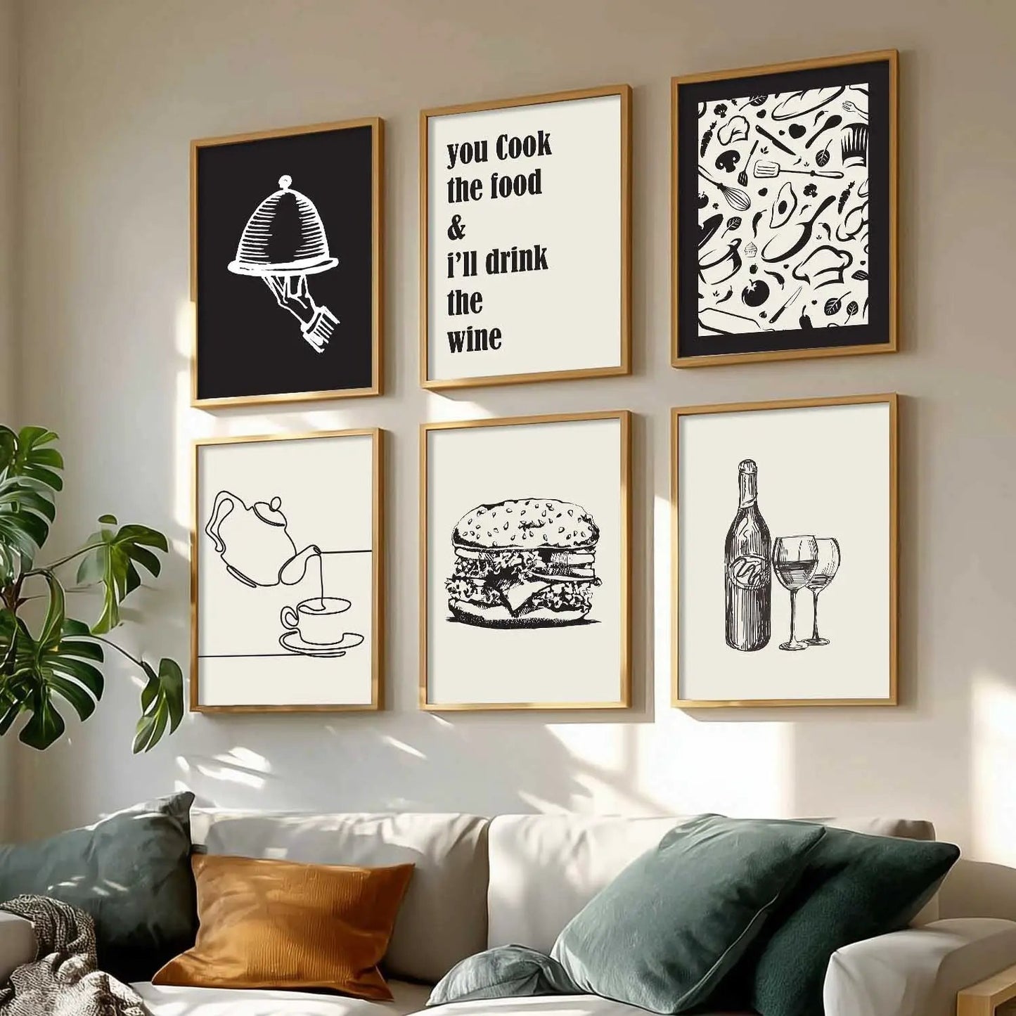 Kitchen Theme Framed Posters for Restaurant Kitchen Dinning Room Cafe Wall Decor Set of 6