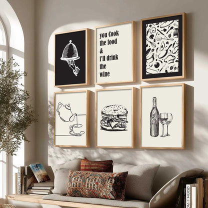 Kitchen Theme Framed Posters for Restaurant Kitchen Dinning Room Cafe Wall Decor Set of 6