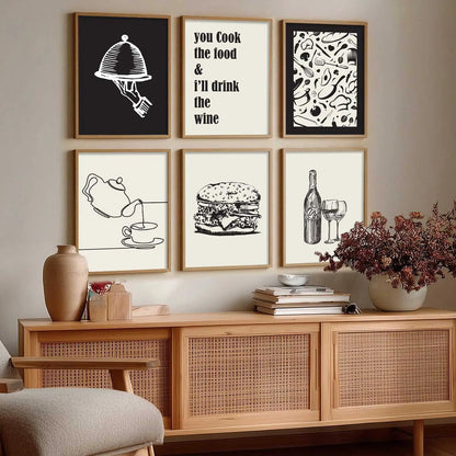 Kitchen Theme Framed Posters for Restaurant Kitchen Dinning Room Cafe Wall Decor Set of 6