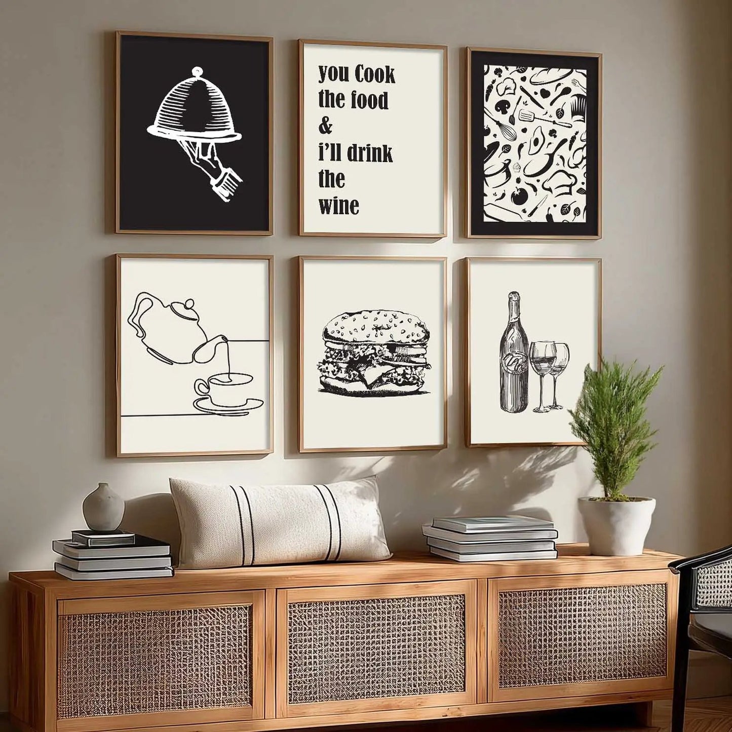 Kitchen Theme Framed Posters for Restaurant Kitchen Dinning Room Cafe Wall Decor Set of 6