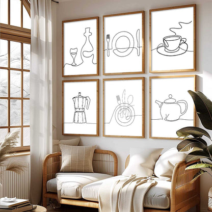 Kitchen Theme Framed Posters for Restaurant Kitchen Dinning Room Cafe Wall Decor Set of 6