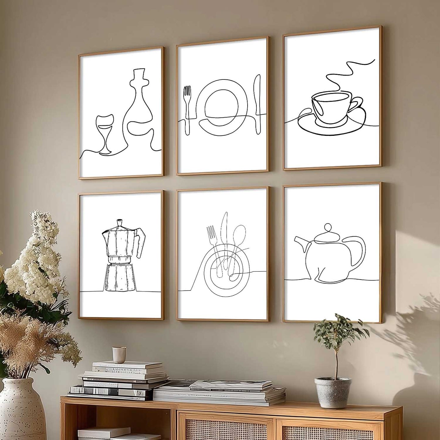 Kitchen Theme Framed Posters for Restaurant Kitchen Dinning Room Cafe Wall Decor Set of 6