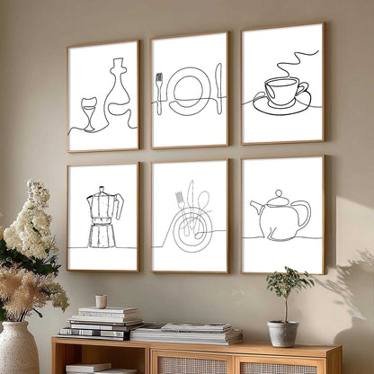 Kitchen Theme Framed Posters for Restaurant Kitchen Dinning Room Cafe Wall Decor Set of 6